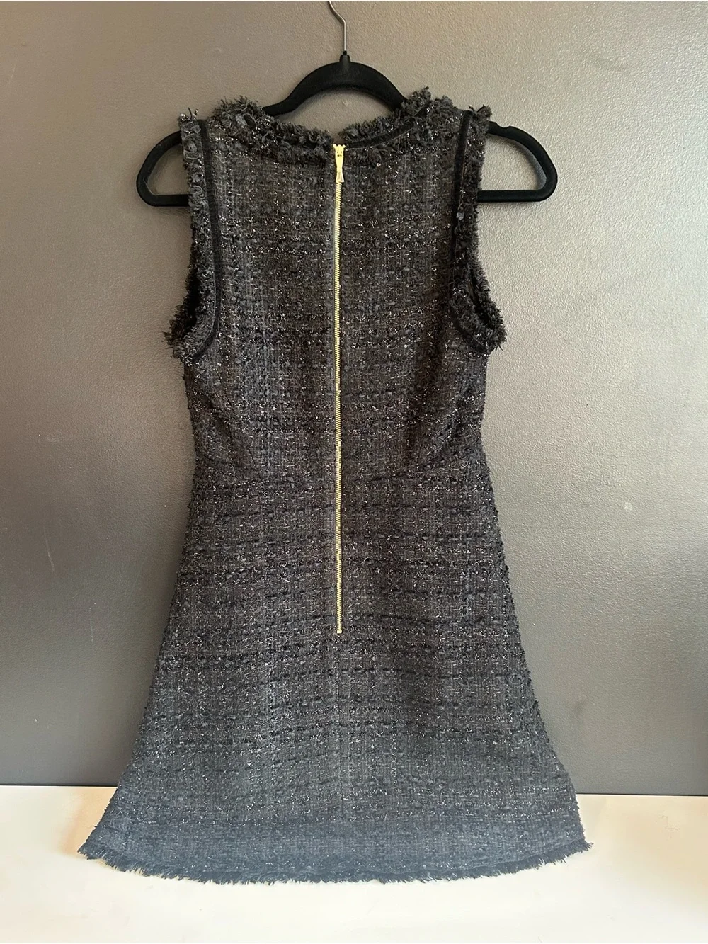 Kate Spade Sparkle Tweed V-Neck Fit & Flare Mini Dress Black Size 2 Fringed LBD